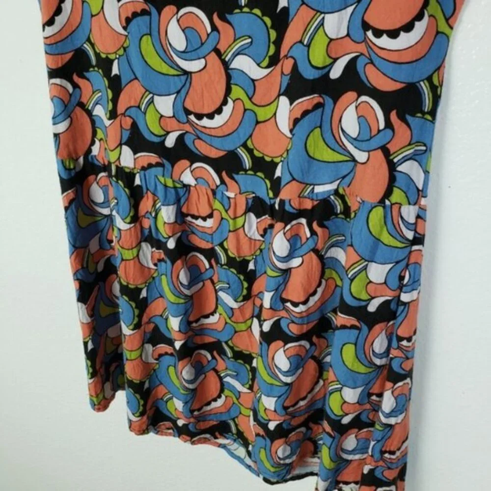 NOOWORKS Louise Mini Shift Dress 70s Style Print size XL Colorful Art-to-wear